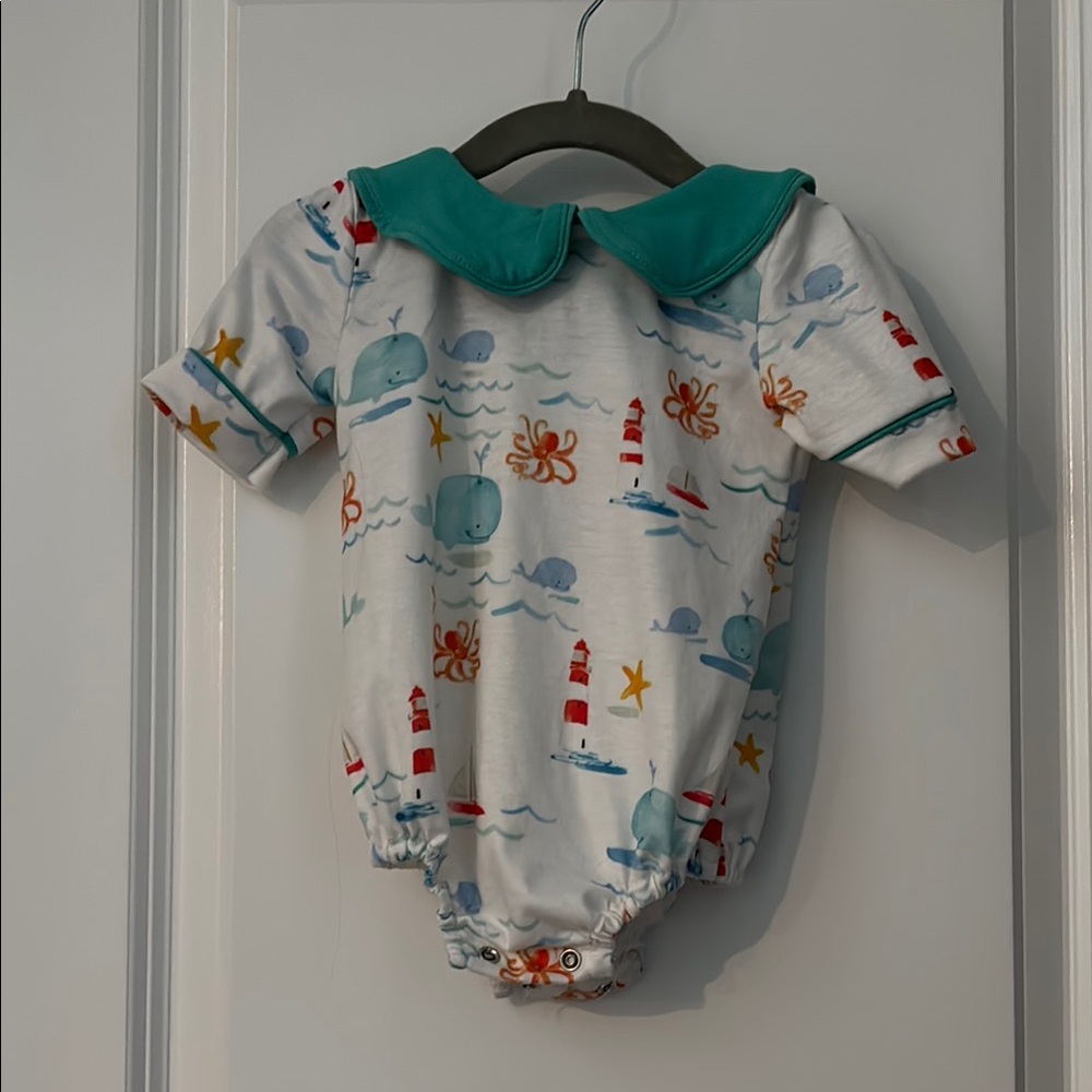 Sea Friends Cotton Baby One-Piece Bodysuit with Teal Collar